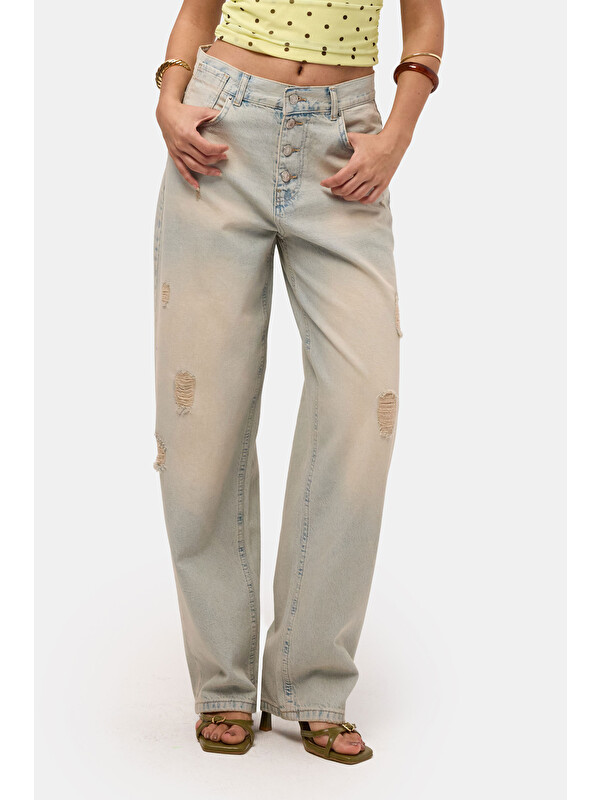 It's Basic Kadın Jean Rengi 12s6-65 Loose Baggy Fit Denim Jean