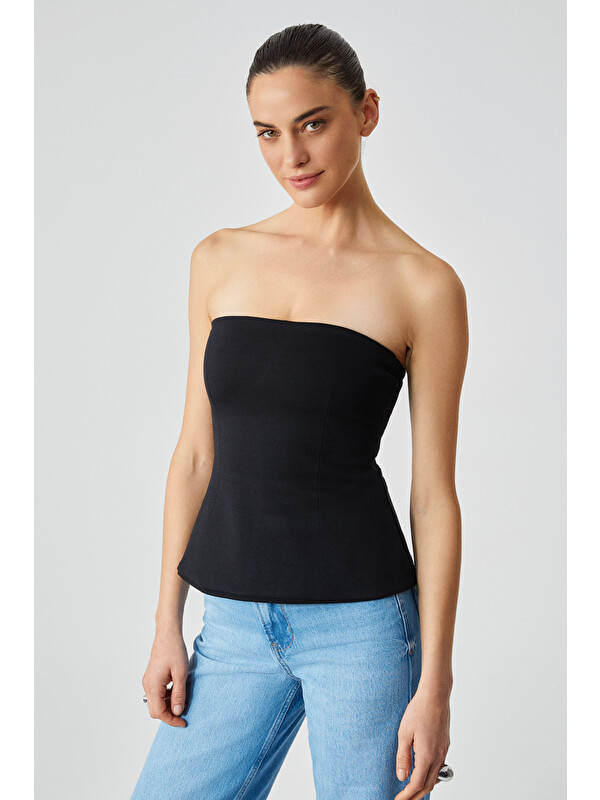GRIMELANGE ORIANA Kadın Slim Fit Straplez SİYAH Bluz
