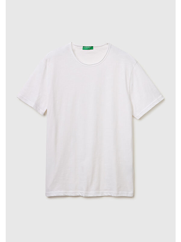 United Colors Of Benetton Erkek Beyaz  %100 Pamuk Regular Fit Bisiklet Yaka T-Shirt