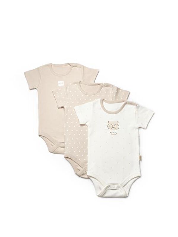 BabyCosy Organic  Bebek 3'lü Kısa Kol Body, %100 Organik Pamuk, Bebek ve Yenidoğan Serisi -CSY8121