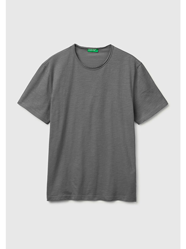United Colors Of Benetton Erkek Antrasit  %100 Pamuk Regular Fit Bisiklet Yaka T-Shirt