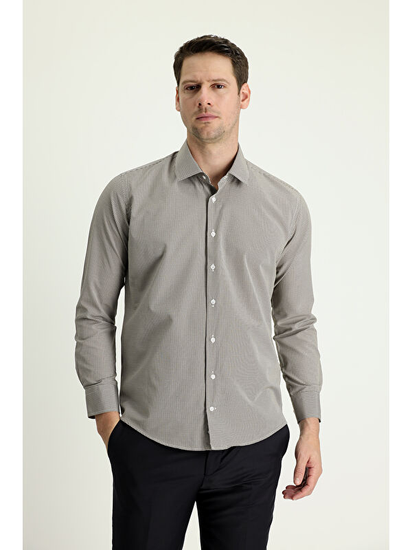 Kiğılı Uzun Kol Slim Fit Dar Kesim Desenli Pamuklu Kolay Ütülenebilir Gömlek