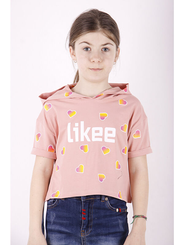 Toontoykids Kız Çocuk Likee Baskılı Kapüşonlu Tişört