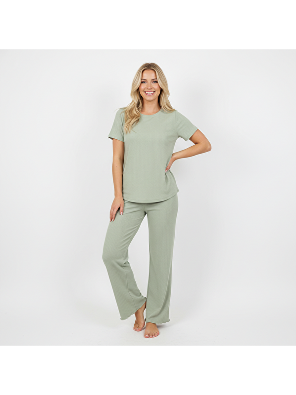Bonbon Kadın Jakarlı Açık Yeşil Renk 3'Lü Set Pijama Takımı Bb2313