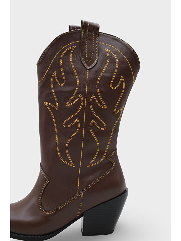 Malina Sivri Burunlu Nakışlı Kadın Kovboy Çizme - Görsel 5