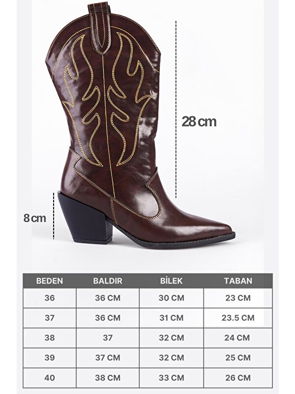 Malina Sivri Burunlu Nakışlı Kadın Kovboy Çizme - Görsel 8