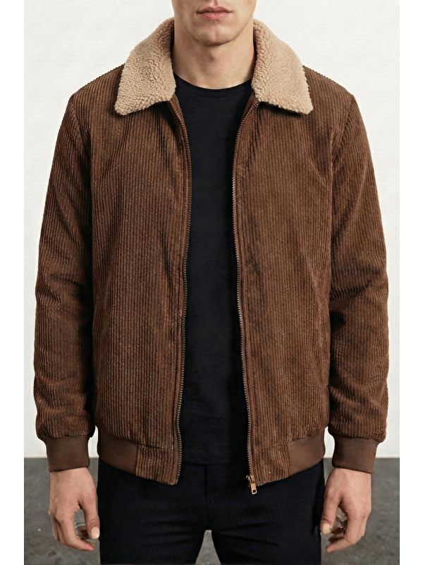 Genius Store Erkek Kadife Mont Pelüş Astarlı Gömlek Yaka Rüzgar Geçirmez Kadife Mont