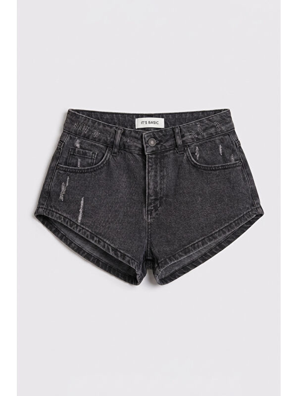 It's Basic Kadın Koyu Füme 11s6-1 Süper Mini %100 Pamuk Denim Şort