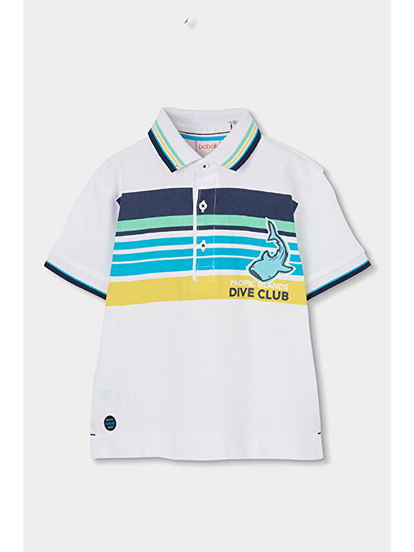 Boboli Çizgi Desenli Polo Yaka Tshirt 2-6 Yaş Beyaz