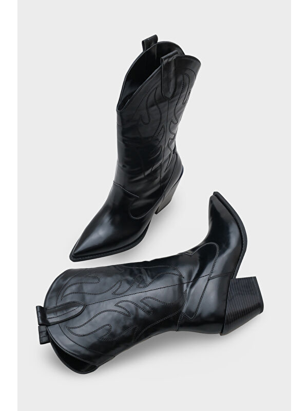 Malina Sivri Burunlu Nakışlı Kadın Kovboy Çizme - Görsel 6