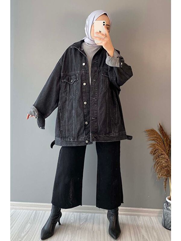 Lamelif Çift Cepli Oversize Ceket Siyah
