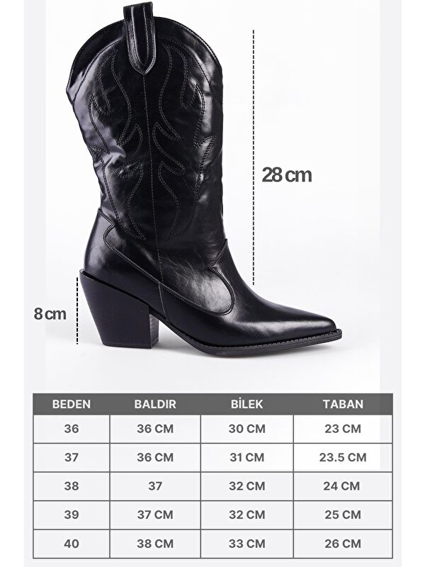 Malina Sivri Burunlu Nakışlı Kadın Kovboy Çizme - Görsel 8