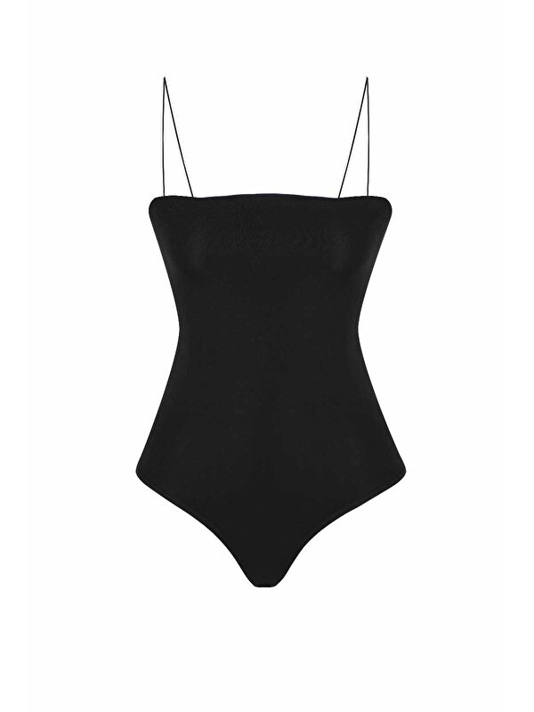 QUZU Çıtçıtlı İnce Askılı Bodysuit Siyah