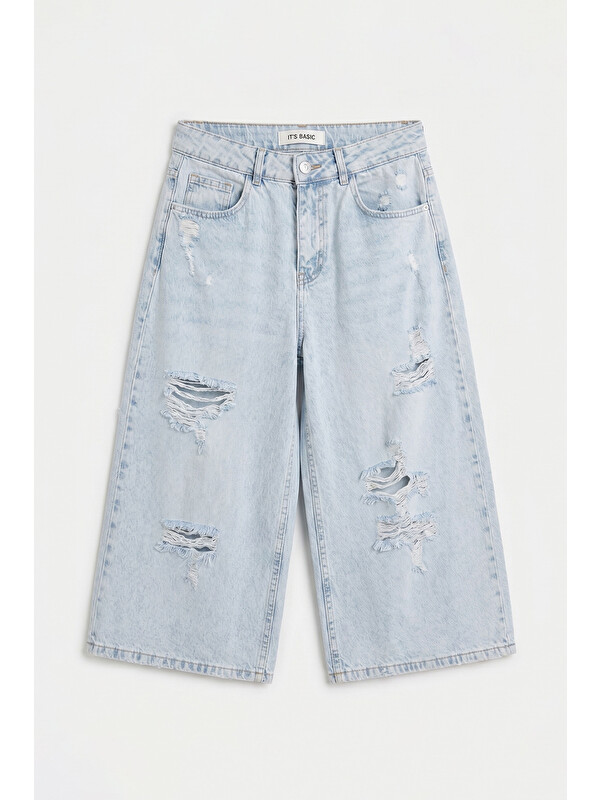 It's Basic Kadın Ice 12s6-3 Süper Baggy Fit Bermuda Denim Jort