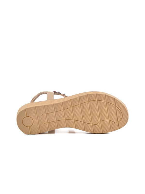 Bej Hakiki Deri Taş İşlemeli Kadın Sandalet 9634 Z - Görsel 6