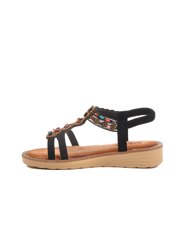 Siyah Hakiki Deri Taş İşlemeli Kadın Sandalet 9634 Z - Görsel 3