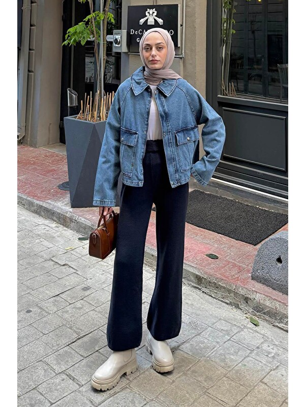 Lamelif Çıtçıtlı Denim Ceket Jean Mavisi