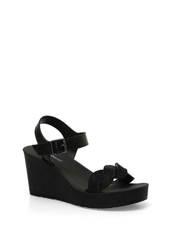 323169.Z 4FX Siyah Kadın Dolgu Topuk Sandalet - Görsel 3