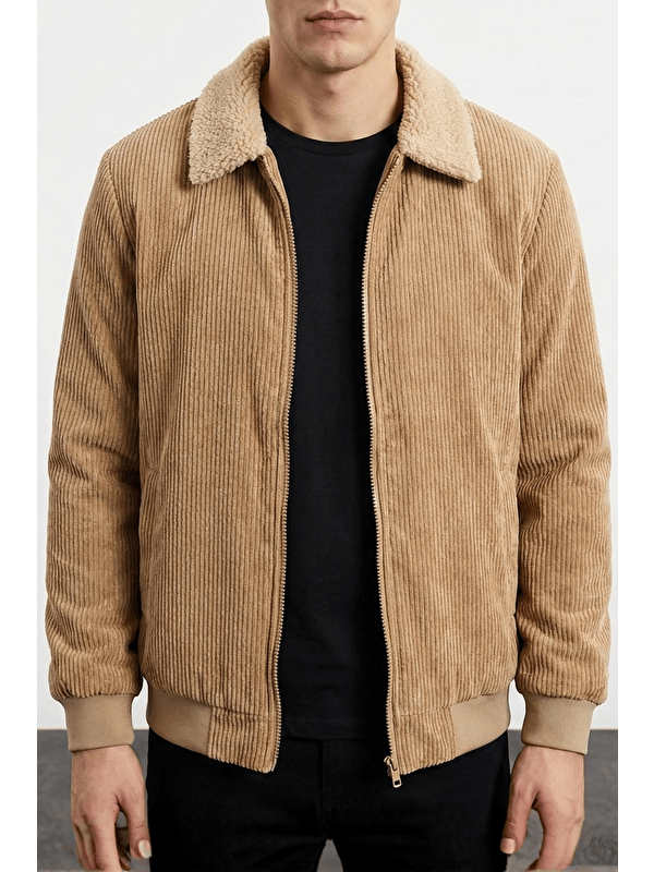 Genius Store Erkek Kadife Mont Pelüş Astarlı Gömlek Yaka Rüzgar Geçirmez Kadife Mont