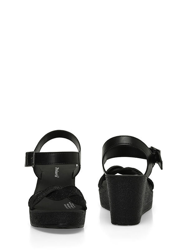 323169.Z 4FX Siyah Kadın Dolgu Topuk Sandalet - Görsel 6