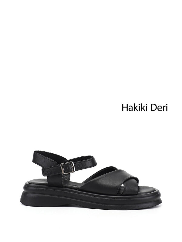 GÖNDERİ(R) Kadın SİYAH Tokalı Bantlı Hakiki Deri Sandalet