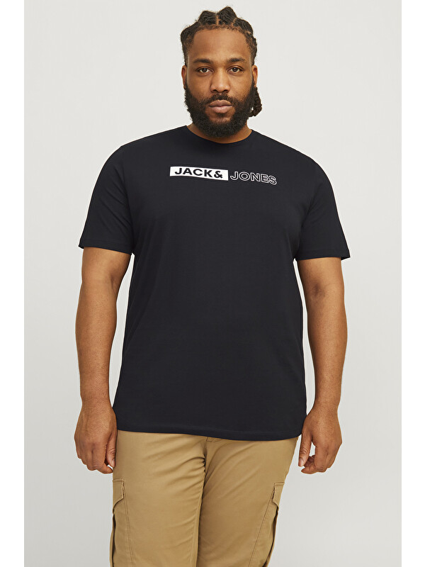 Jack & Jones Plus Jjecorp Büyük Beden %100 Pamuk Slim Fit Bisiklet Yaka Erkek Tişört 12243630