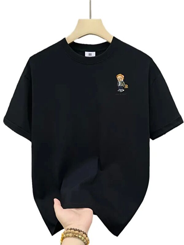 Jane's Baskılı Oversize Bisiklet Yaka T-shirt - Siyah