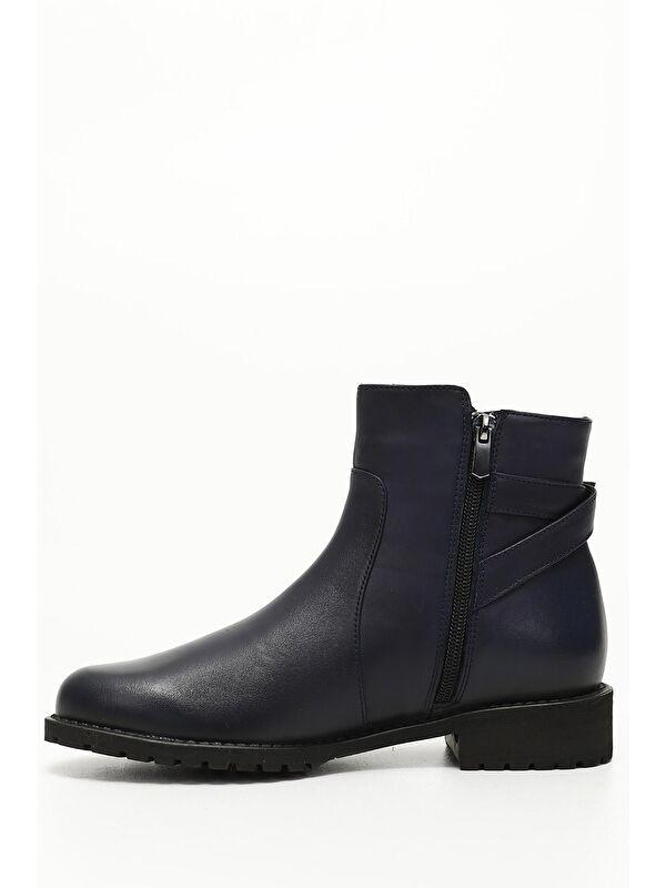 KOYU LACİVERT Hakiki Deri Yuvarlak Burun Kauçuk Taban Topuklu Fermuarlı Kadın Günlük Bot 46460 - Görsel 4