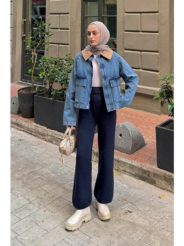Lamelif Çıtçıtlı Denim Ceket Vizonrengi