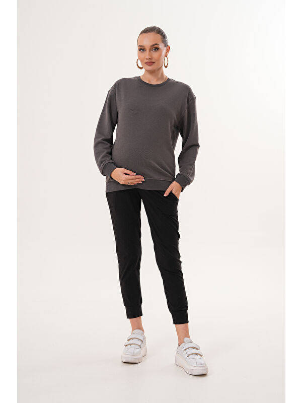 MİSS DÜNYA LİSSA Bisiklet Yaka %100 Pamuk Hamile ve Lohusa Basic Sweatshirt