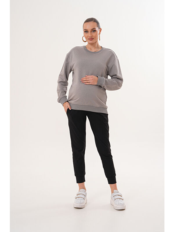 MİSS DÜNYA LİSSA Bisiklet Yaka %100 Pamuk Hamile ve Lohusa Basic Sweatshirt