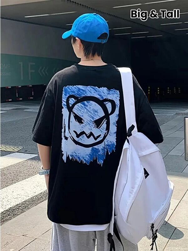 Jane's Baskılı Oversize Bisiklet Yaka T-shirt - Siyah