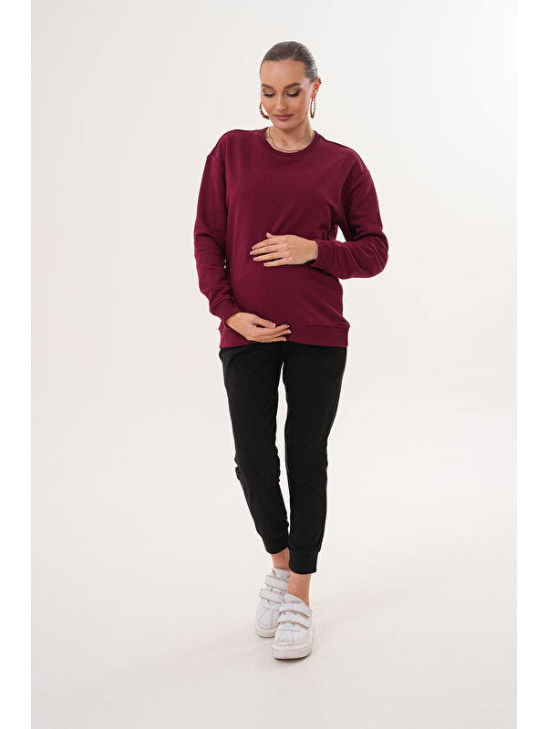 MİSS DÜNYA LİSSA Bisiklet Yaka %100 Pamuk Hamile ve Lohusa Basic Sweatshirt