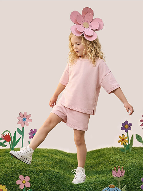 MSHB&G Oversize Pembe Kız Çocuk T-shirt Şort Takım