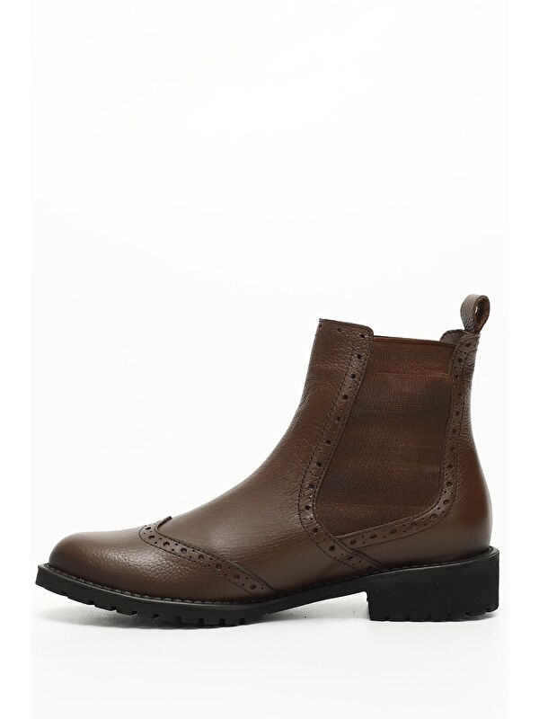 KIZIL KAHVERENGİ Hakiki Deri Yuvarlak Burun Kauçuk Taban Topuklu Kadın Günlük Chelsea Bot 48443 - Görsel 4