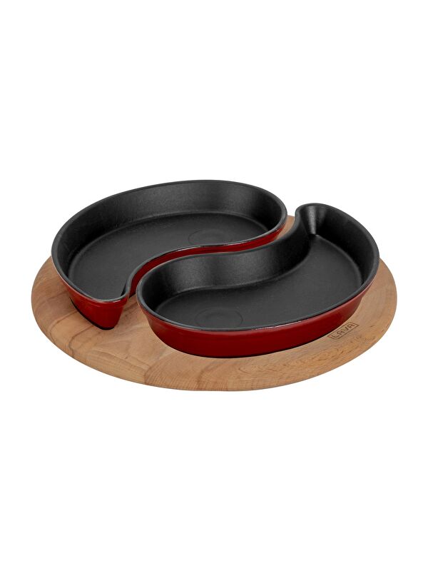 LAVA Damla Formlu 2'li Set Yingyang Fajita Tabağı Kayın Servis Ahşabı Ölçü 10x20cm.