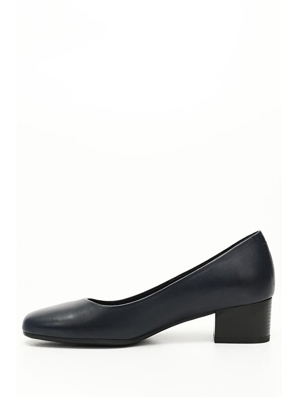 KOYU LACİVERT Hakiki Deri Yuvarlak Burun Kısa Kalın Topuklu Kadın Ayakkabı 24100 - Görsel 5