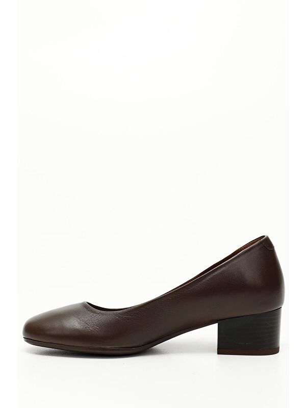 KOYU KAHVE Hakiki Deri Yuvarlak Burun Kısa Kalın Topuklu Kadın Ayakkabı 24100 - Görsel 5