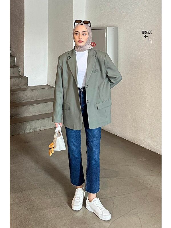 Lamelif Kapak Cep Blazer Ceket Haki
