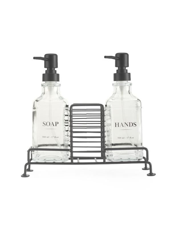 Mien Stantlı 2'li Mutfak Sıvı Sabunluk Seti - Siyah/Şeffaf - 500 ml