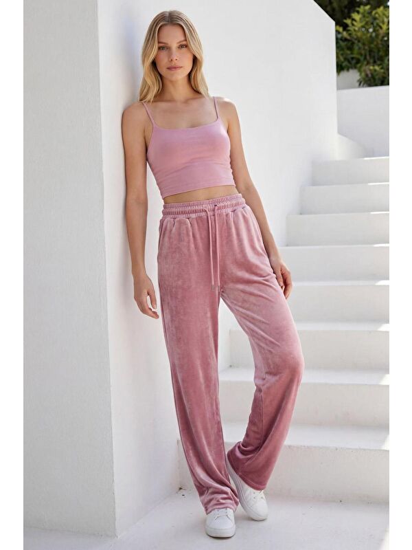 Madmext Pembe Bol Paça Kadife Pantolon Mg2283