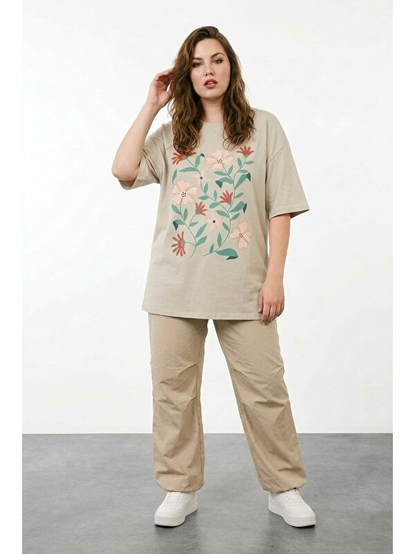 Stil Diva Çiçek Baskılı Oversize T-shirt
