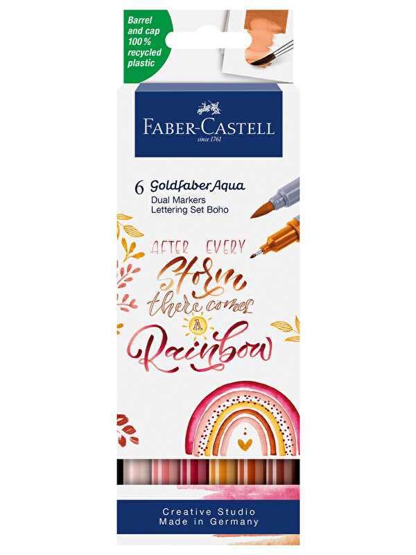 Faber-Castell Goldfaber Aqua Çift Uçlu Markör 6’lı Kaligrafi Boho, Fırça ve Fineliner Uç, Kalıcı Mürekkep
