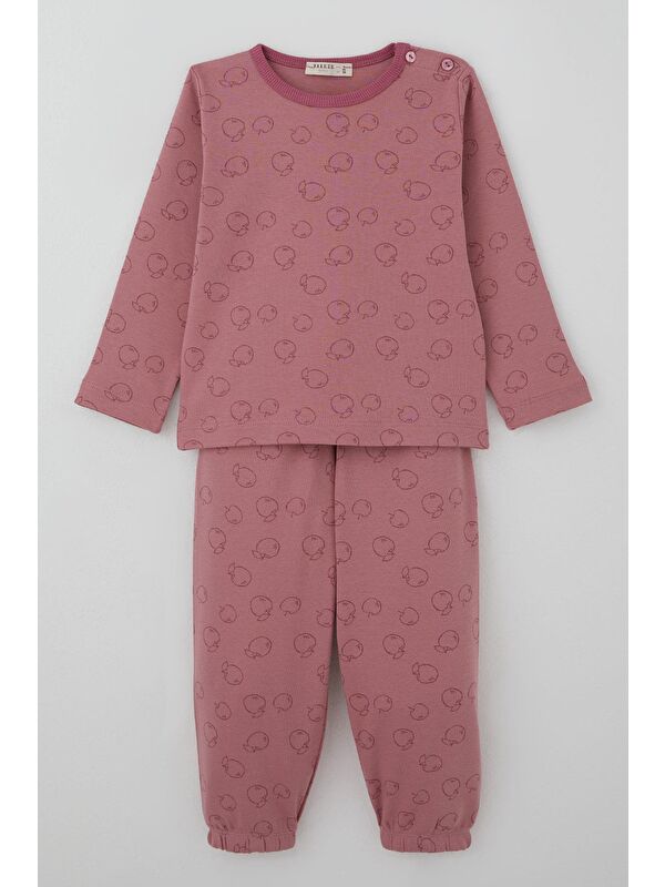 Breeze Kız Bebek Pijama Takımı Elma Desenli Gülkurusu (9 Ay-3 Yaş)