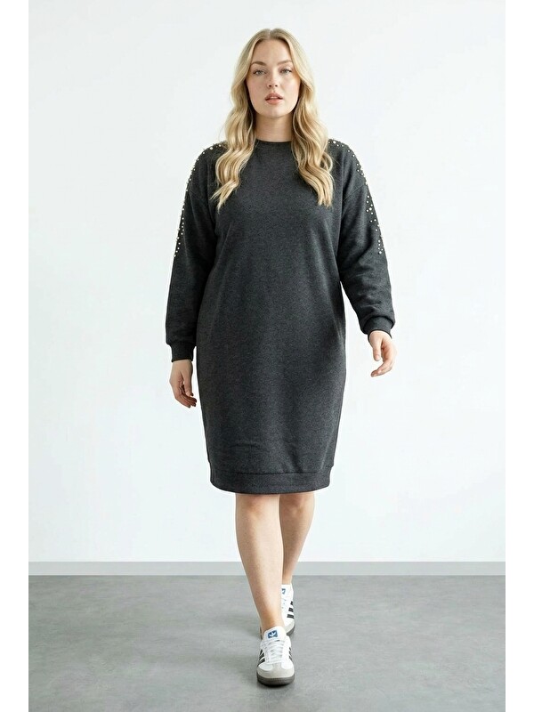 Stil Diva Bisiklet Yaka Basic Midi Elbise