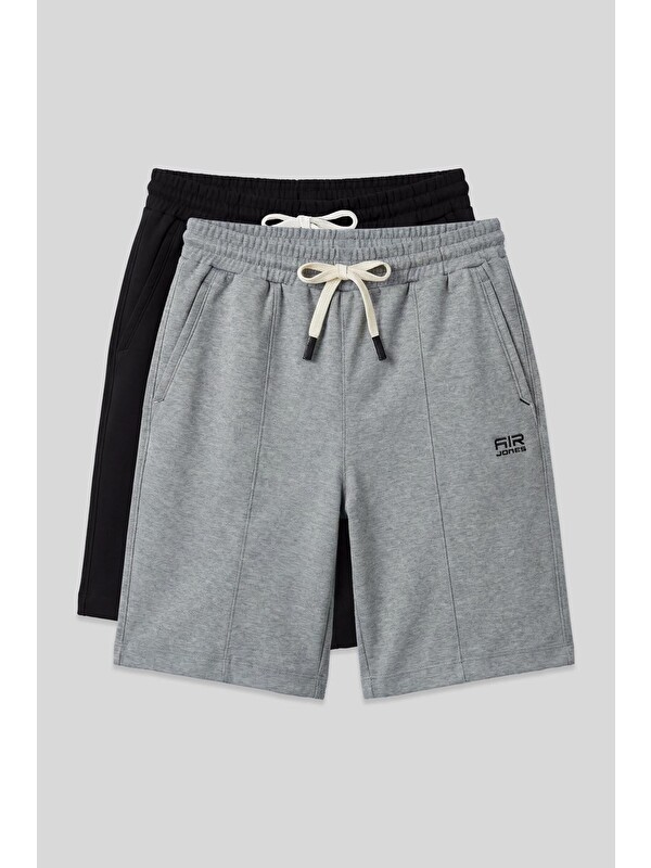 Air Jones Standart Fit Basic 2li Paket Siyah-Gri Melanj Erkek Şort - 81277