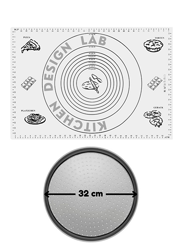 Kitchen Design Lab 2li Set Beyaz 45x65 Cm Silikon Hamur Açma Matı Ve Pizza Tepsisi 32 cm