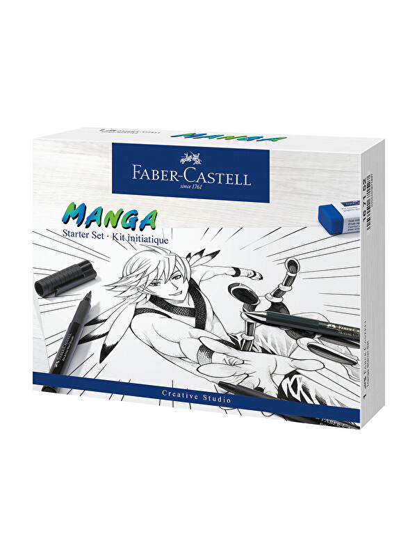 Faber-Castell Manga Starter Set,3 Adet Pitt Artist Kalem,TK-Fine Versatil Kalem (0.5 mm)ve Min,Silgi,Çizim Şablonu