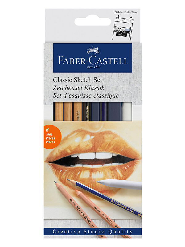 Faber-Castell Klasik Sketch Seti 6 Parça, Goldfaber 2B Kalem, Pitt Monochrome, Pitt Pastel, Karıştırma Kalemi