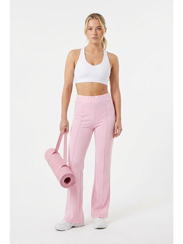 Madmext Pembe Yüksek Bel Flare Paça Günlük Kadın Pantolon Mg2645